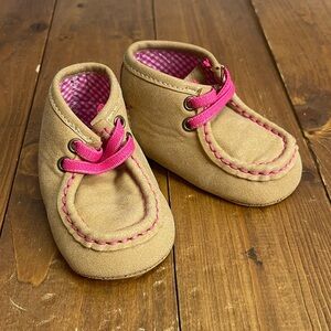 Twister size infant tan and pink moc toe casual shoes
